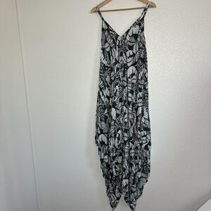 World Market Butterfly Jumpsuit Womens S/M Wide leg Green Leaf Trapeze Boho